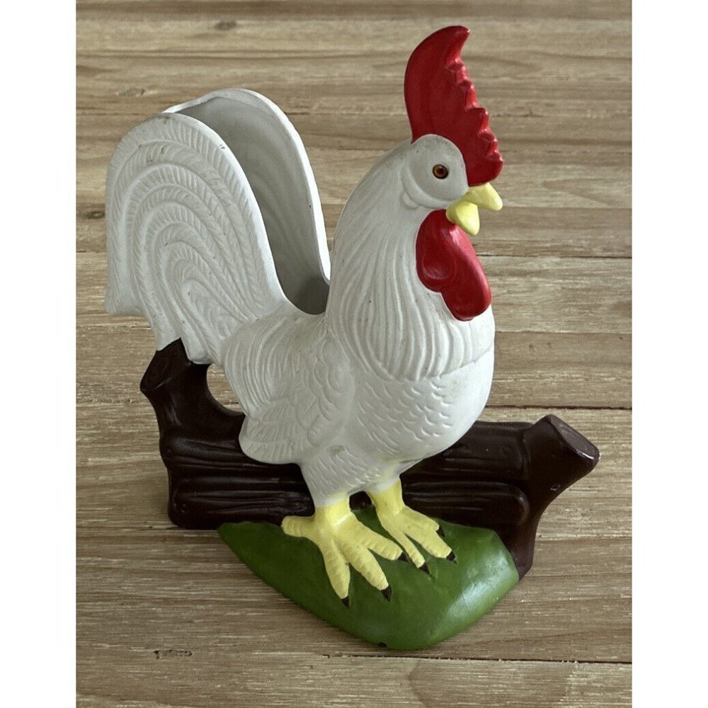 Vintage Ceramic Rooster Table Napkin Holder Centerpiece Mid Century Country